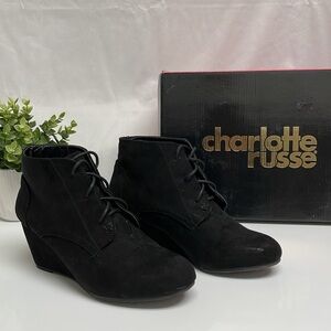Charlotte Russe Ruston Black Suede Wedge Booties